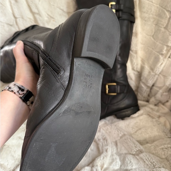 Black Leather Wide Calf Knee-High Boots 12W - Picture 7 of 8